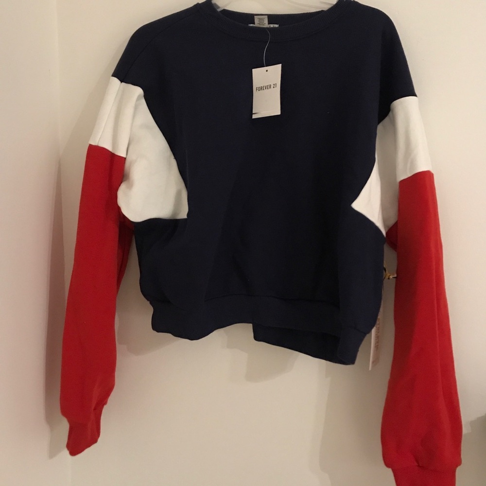 NEW FORVER 21 red white & blue cropped sweatshirt